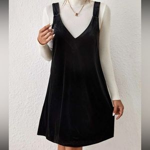 Shein unity Solid Black Velvet Overall Dress (without undershirt)